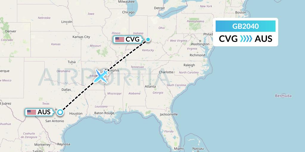 GB2040 ABX Air Flight Map: Cincinnati to Austin