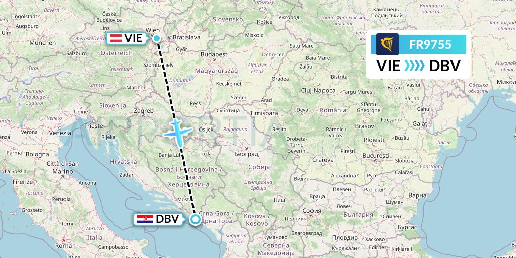 FR9755 Ryanair Flight Map: Vienna to Dubrovnik