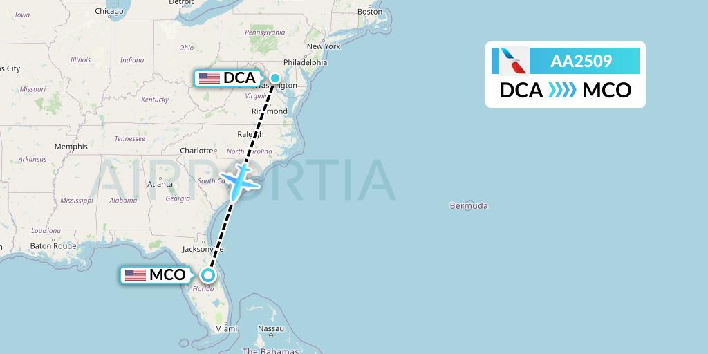 AA2509 American Airlines Flight Map: Washington to Orlando