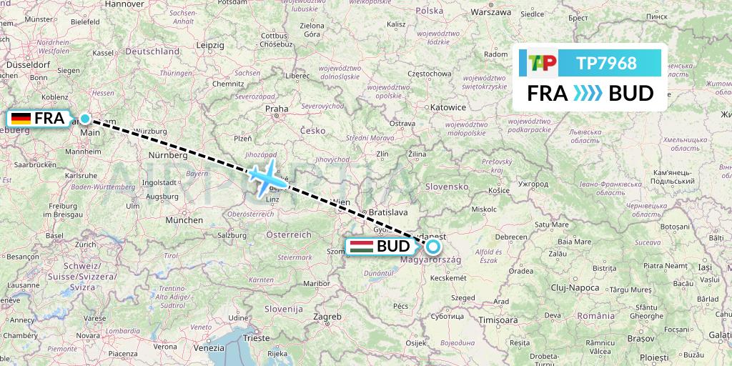 TP7968 TAP Portugal Flight Map: Frankfurt to Budapest