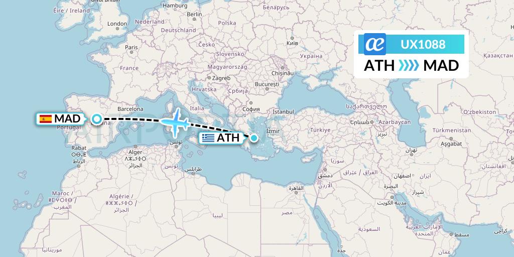 UX1088 Air Europa Flight Map: Athens to Madrid