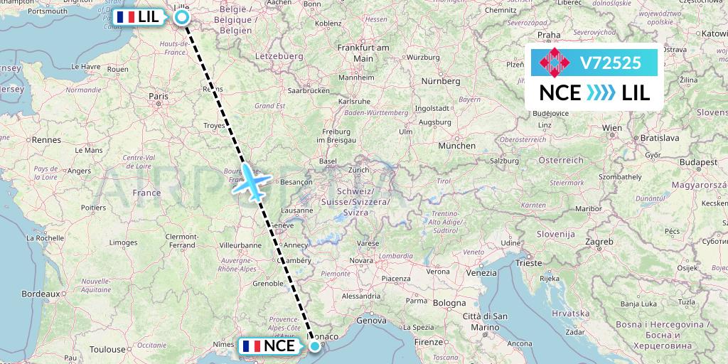 V72525 Volotea Flight Map: Nice to Lille