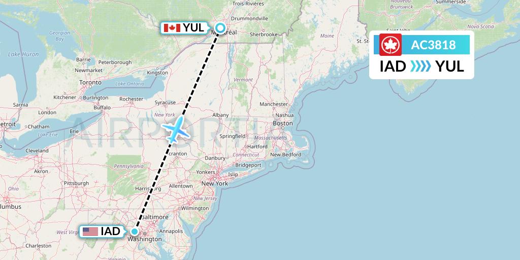 AC3818 Air Canada Flight Map: Washington to Montreal