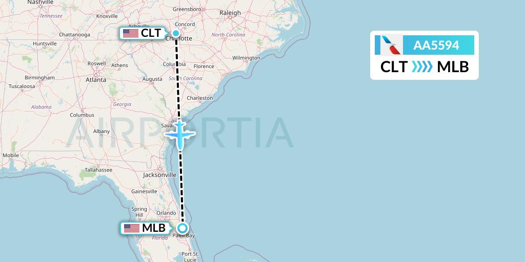 AA5594 American Airlines Flight Map: Charlotte to Melbourne