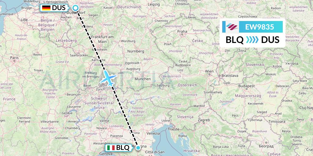 EW9835 Eurowings Flight Map: Bologna to Dusseldorf