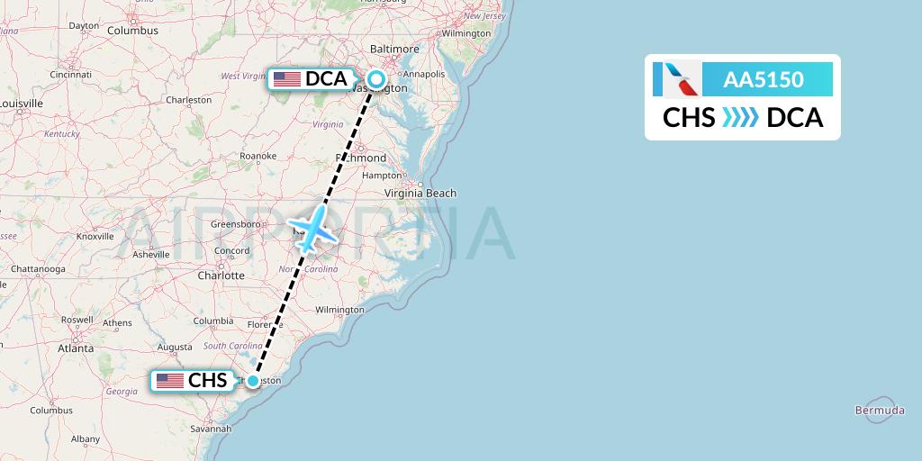 AA5150 American Airlines Flight Map: Charleston to Washington