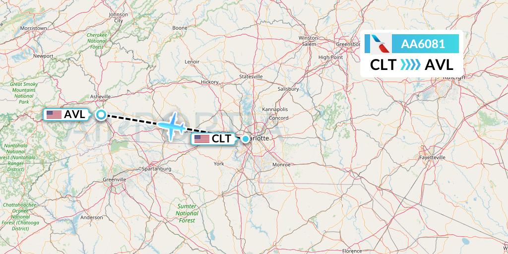 AA6081 American Airlines Flight Map: Charlotte to Asheville