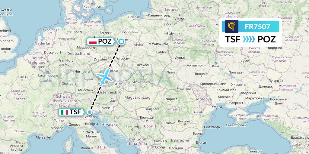 FR7507 Ryanair Flight Map: Treviso to Poznan