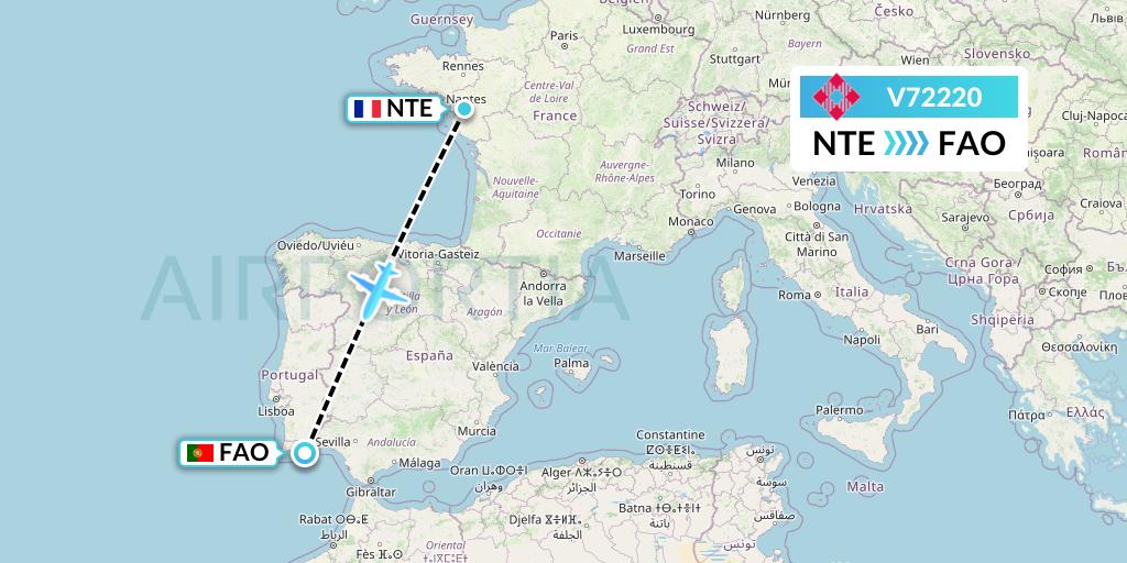 V72220 Volotea Flight Map: Nantes to Faro