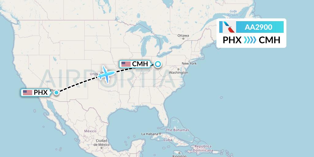 AA2900 American Airlines Flight Map: Phoenix to Columbus