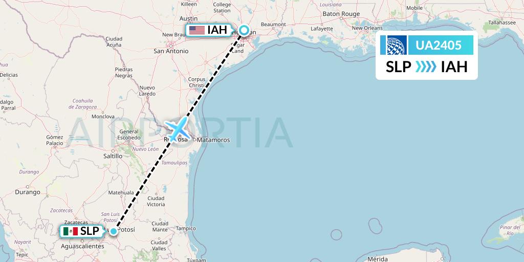 UA2405 United Airlines Flight Map: San Luis Potosi to Houston