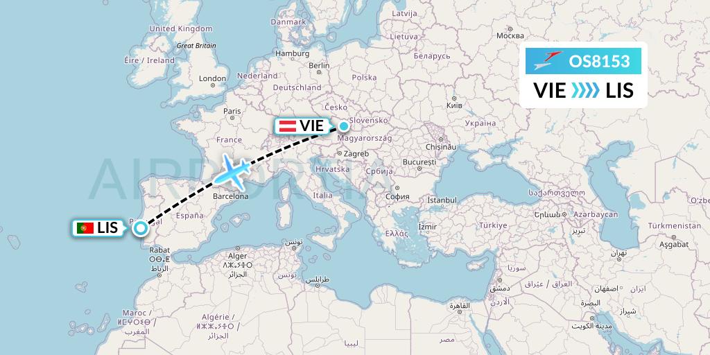 OS8153 Austrian Airlines Flight Map: Vienna to Lisbon