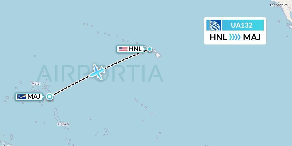 UA132 United Airlines Flight Map: Honolulu to Majuro