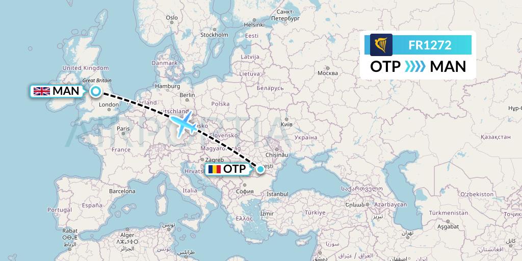 FR1272 Ryanair Flight Map: Bucharest to Manchester