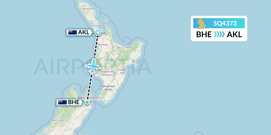 SQ4373 Singapore Airlines Flight Map: Blenheim to Auckland