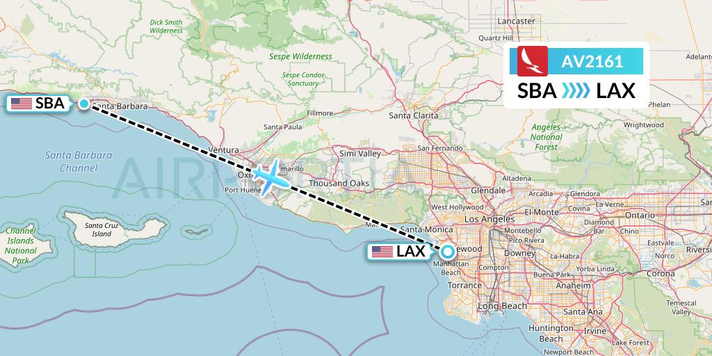 AV2161 Avianca Flight Map: Santa Barbara to Los Angeles
