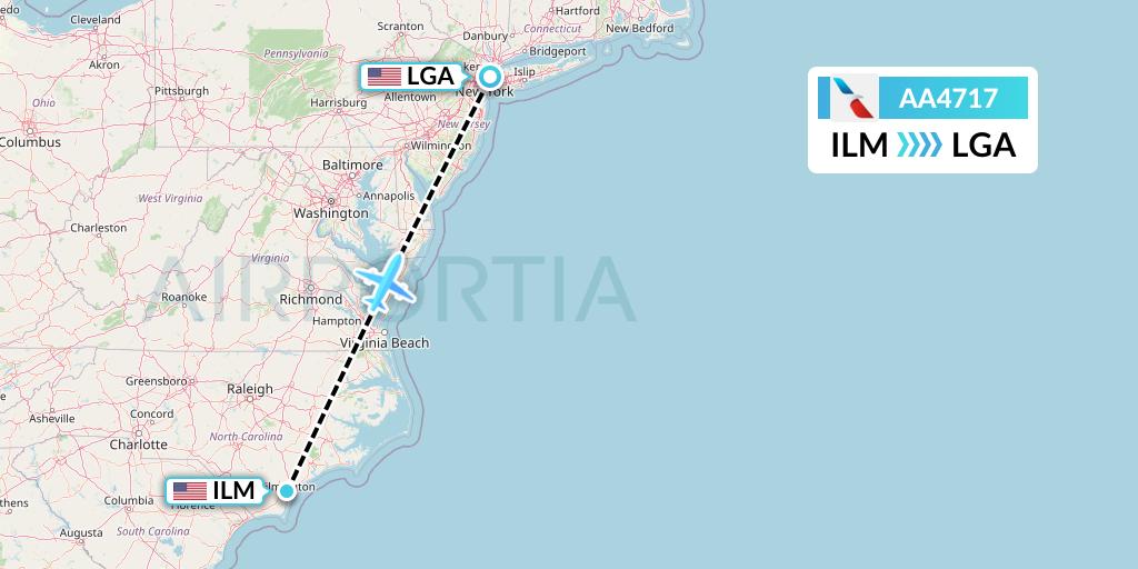 AA4717 American Airlines Flight Map: Wilmington to New York