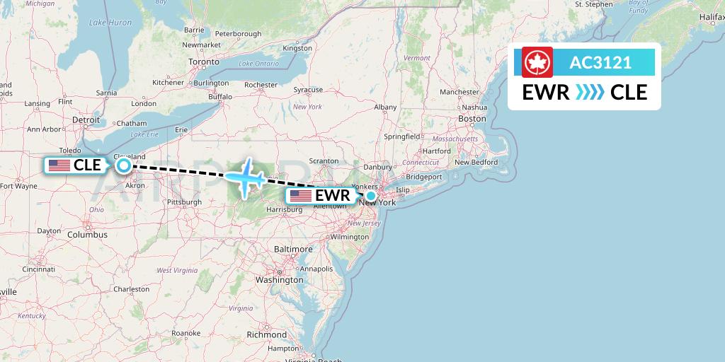 AC3121 Air Canada Flight Map: New York to Cleveland