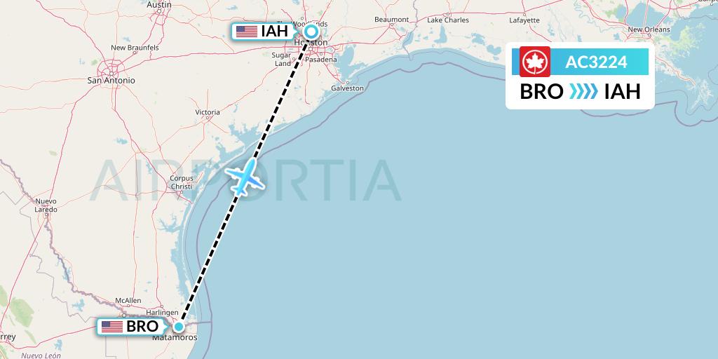 AC3224 Air Canada Flight Map: Brownsville to Houston