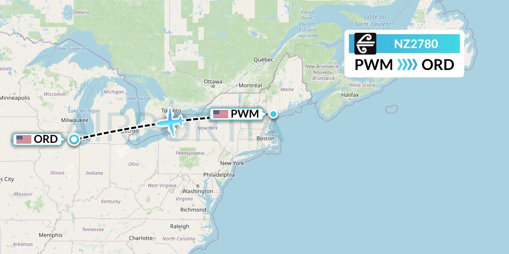 NZ2780 Air New Zealand Flight Map: Portland to Chicago