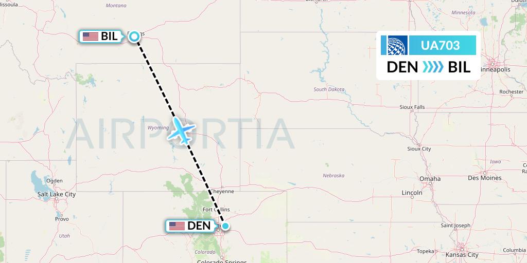 UA703 United Airlines Flight Map: Denver to Billings