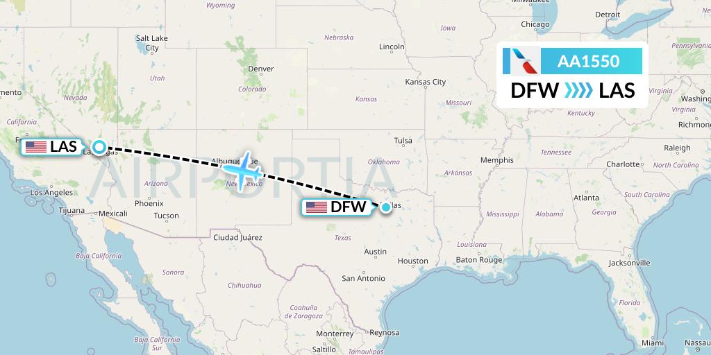 AA1550 American Airlines Flight Map: Dallas to Las Vegas