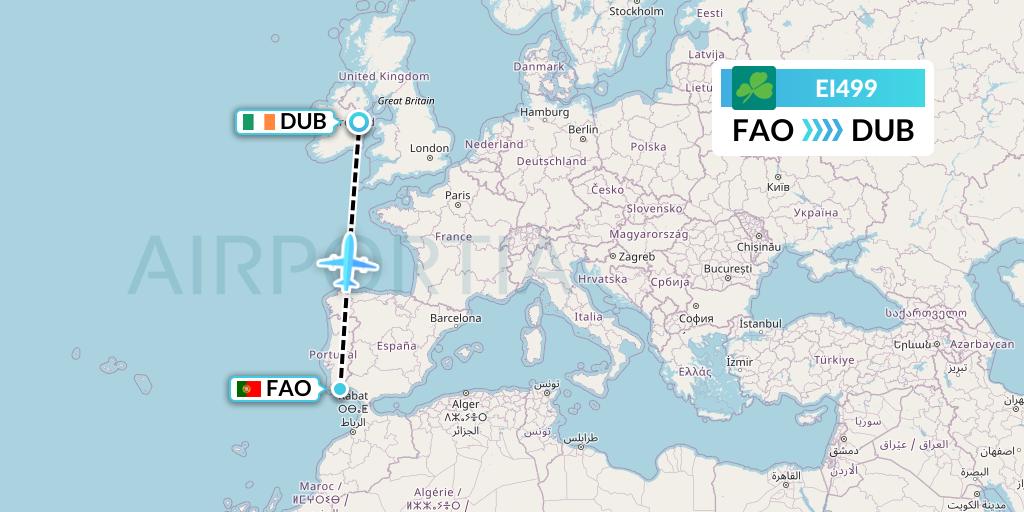 EI499 Aer Lingus Flight Map: Faro to Dublin