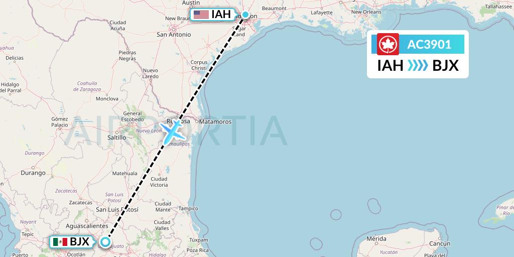 AC3901 Air Canada Flight Map: Houston to Silao