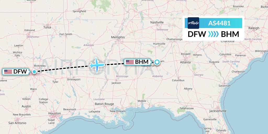 AS4481 Alaska Airlines Flight Map: Dallas to Birmingham