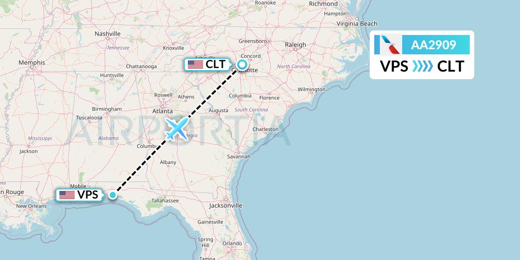 AA2909 American Airlines Flight Map: Valparaiso to Charlotte
