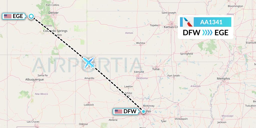 AA1341 American Airlines Flight Map: Dallas to Eagle