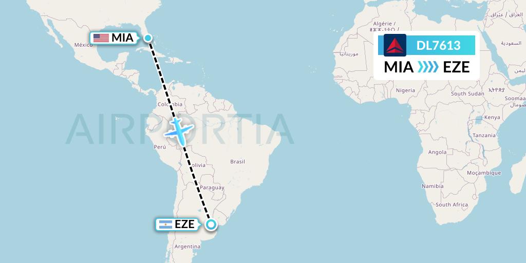 DL7613 Delta Air Lines Flight Map: Miami to Buenos Aires