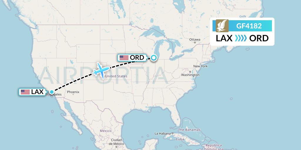 GF4182 Gulf Air Flight Map: Los Angeles to Chicago