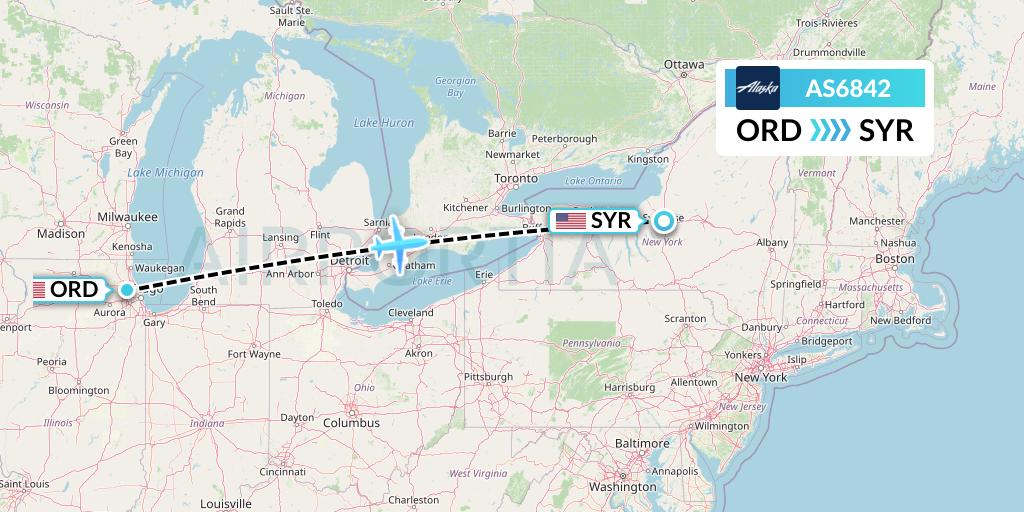 AS6842 Alaska Airlines Flight Map: Chicago to Syracuse