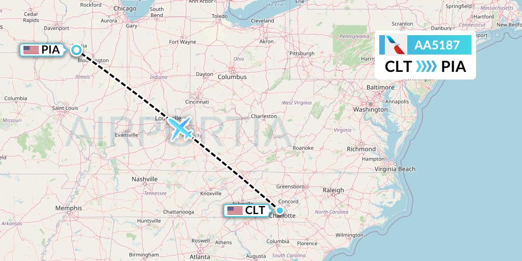 AA5187 American Airlines Flight Map: Charlotte to Peoria