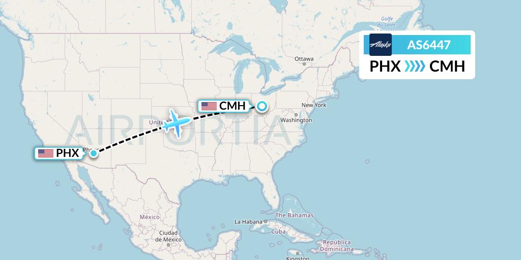 AS6447 Alaska Airlines Flight Map: Phoenix to Columbus