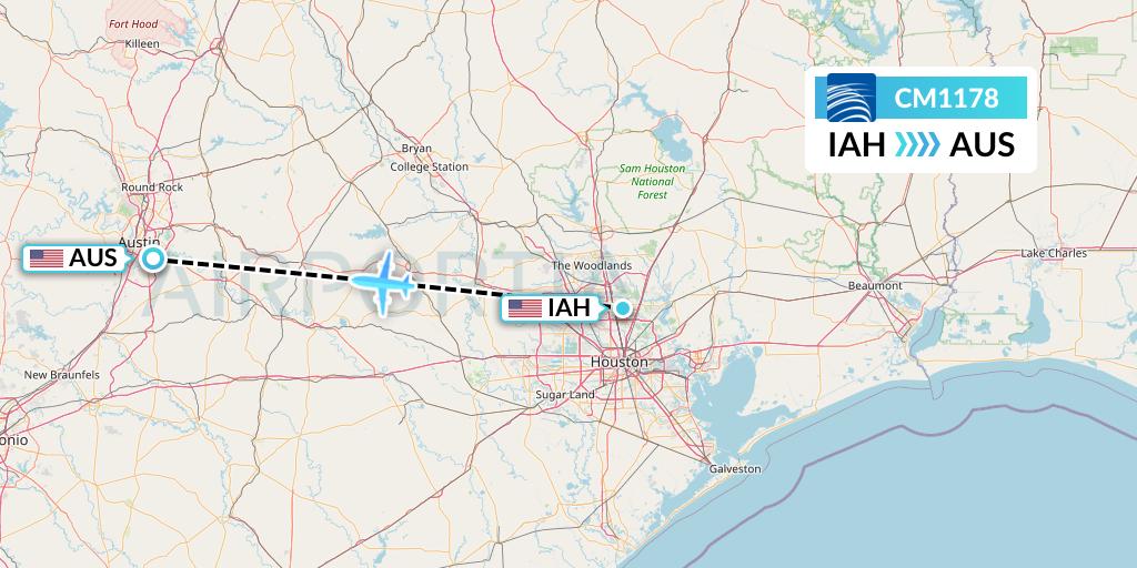 CM1178 Copa Airlines Flight Map: Houston to Austin