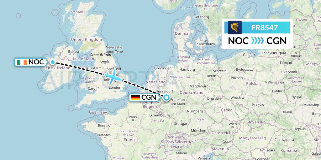 FR8547 Ryanair Flight Map: Knock to Cologne