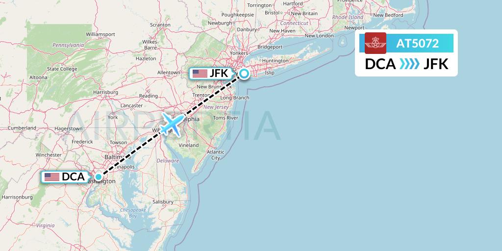 AT5072 Royal Air Maroc Flight Map: Washington to New York