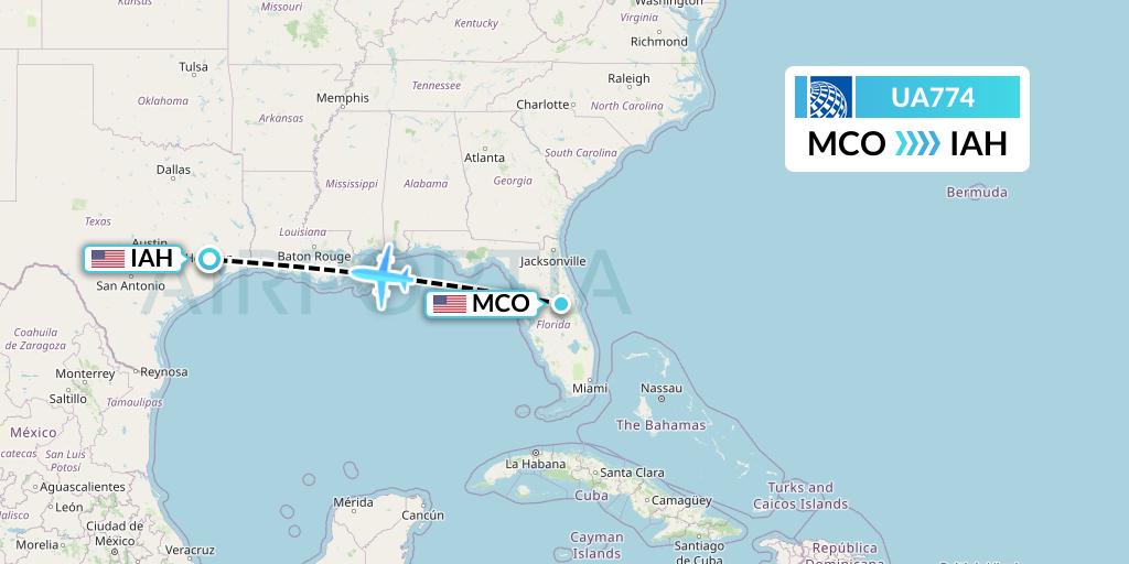 UA774 United Airlines Flight Map: Orlando to Houston