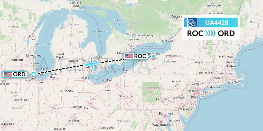UA4428 United Airlines Flight Map: Rochester to Chicago