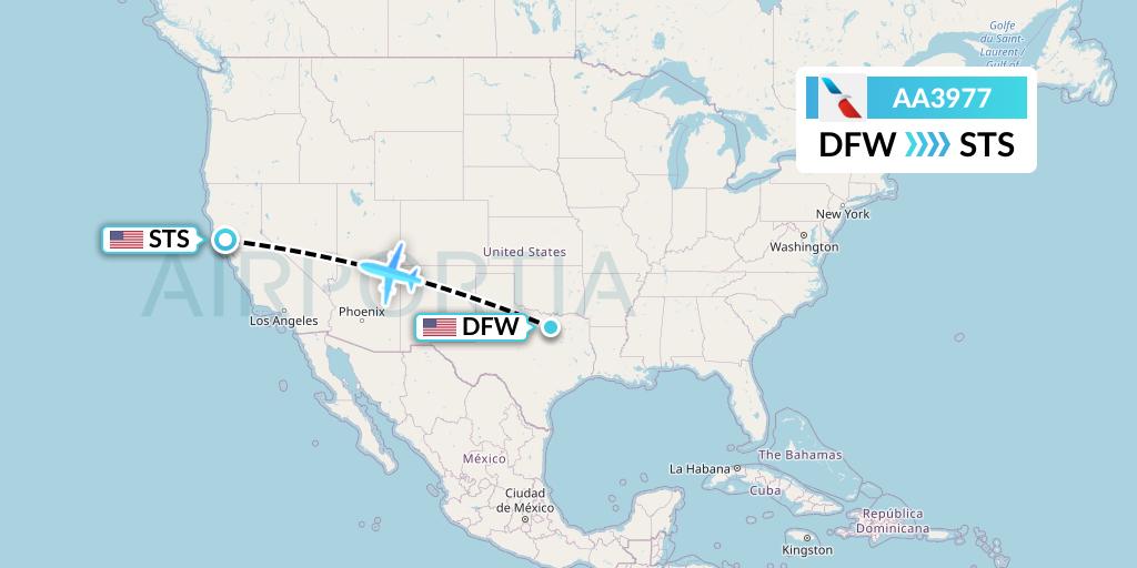 AA3977 American Airlines Flight Map: Dallas to Santa Rosa