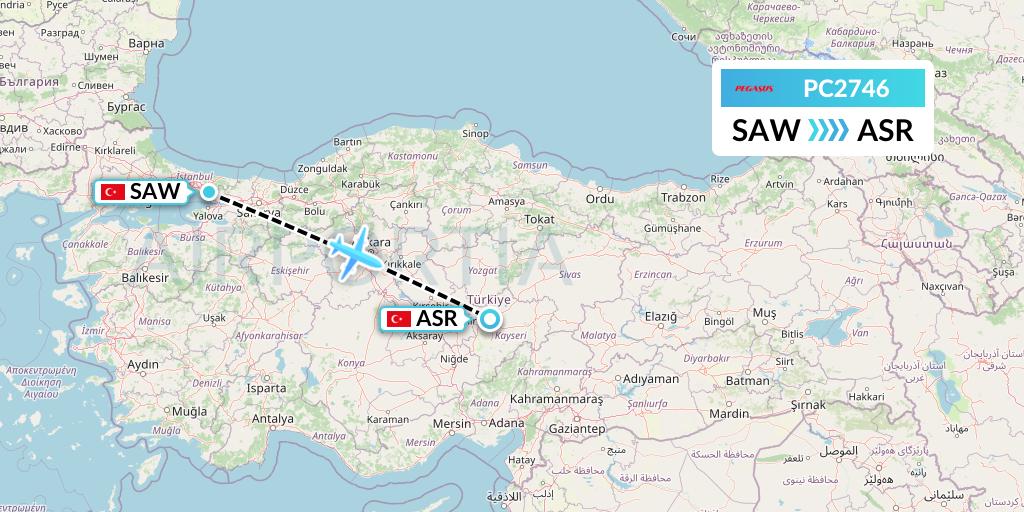 PC2746 Pegasus Airlines Flight Map: Istanbul to Kayseri