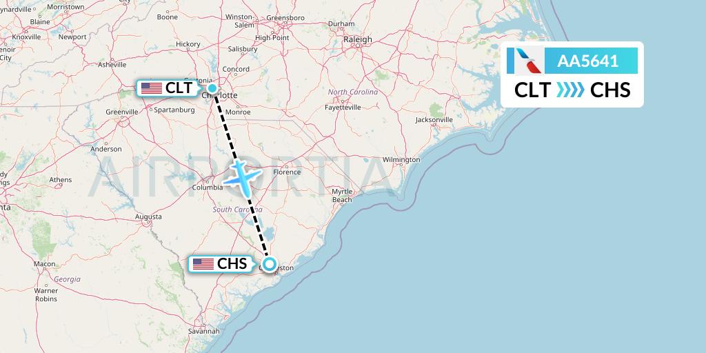 AA5641 American Airlines Flight Map: Charlotte to Charleston
