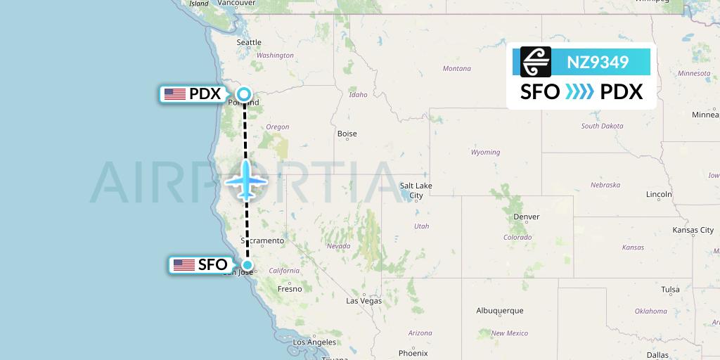 NZ9349 Air New Zealand Flight Map: San Francisco to Portland