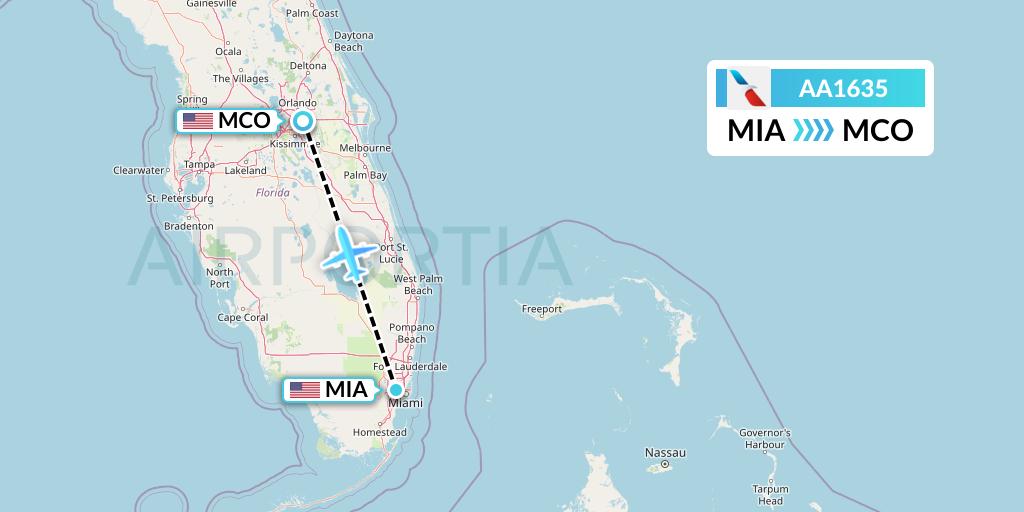 AA1635 American Airlines Flight Map: Miami to Orlando