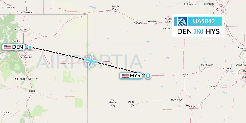 UA5042 United Airlines Flight Map: Denver to Hays