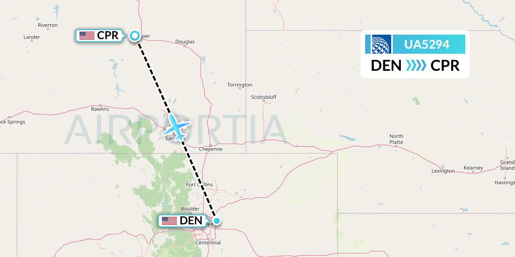UA5294 United Airlines Flight Map: Denver to Casper