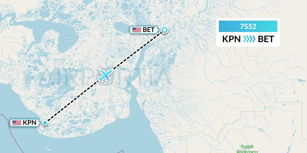 7S52 Ryan Air (USA) Flight Map: Kipnuk to Bethel