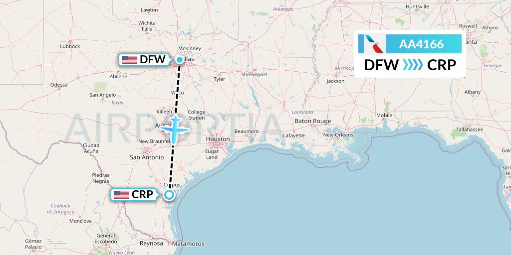 AA4166 American Airlines Flight Map: Dallas to Corpus Christi